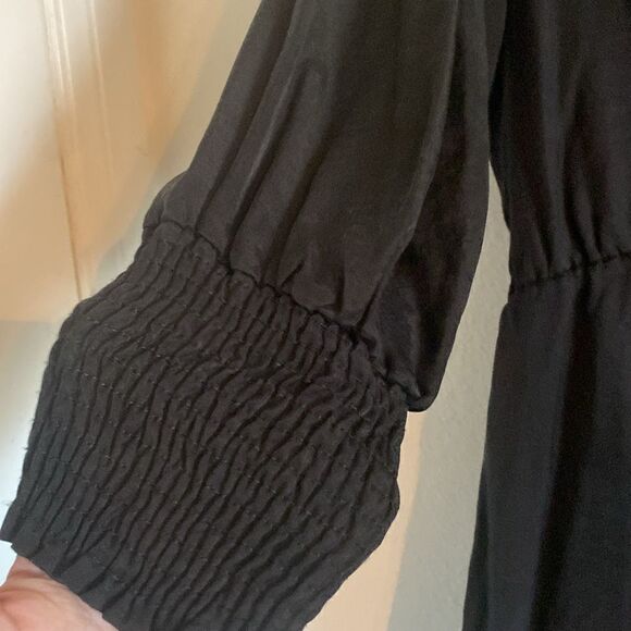 Like New Zara Voluminous Ruching Smocked Balloon Sleeves Side Zipper Black Dress - Picture 11 of 12